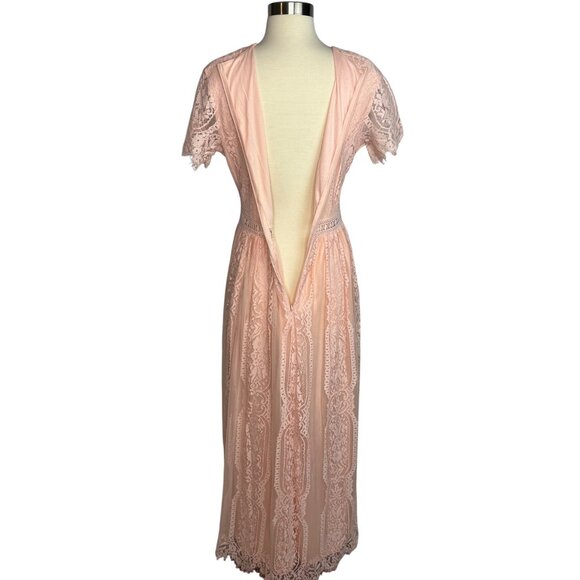Peach Bohemian Boho Lace V-Neck Maxi Dress Photo Shoot Size Small‎ - Picture 10 of 13